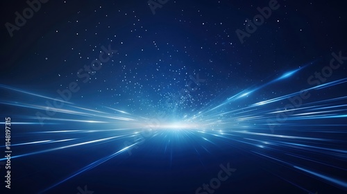 Abstract blue light streaks converging towards a bright center, simulating speed and data flow.