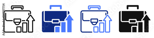 Vector icon or logo related to portfolio bag or briefcase, business success, finance growth. Symbol for website or app ui, logo design, illustration