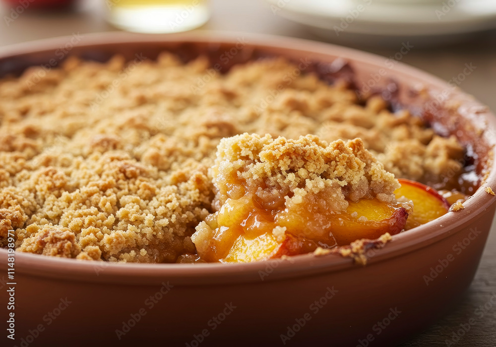 Close-Up of Peach Crumble Breakfast Dessert Close-Up of Peach Crumble Breakfast Dessert