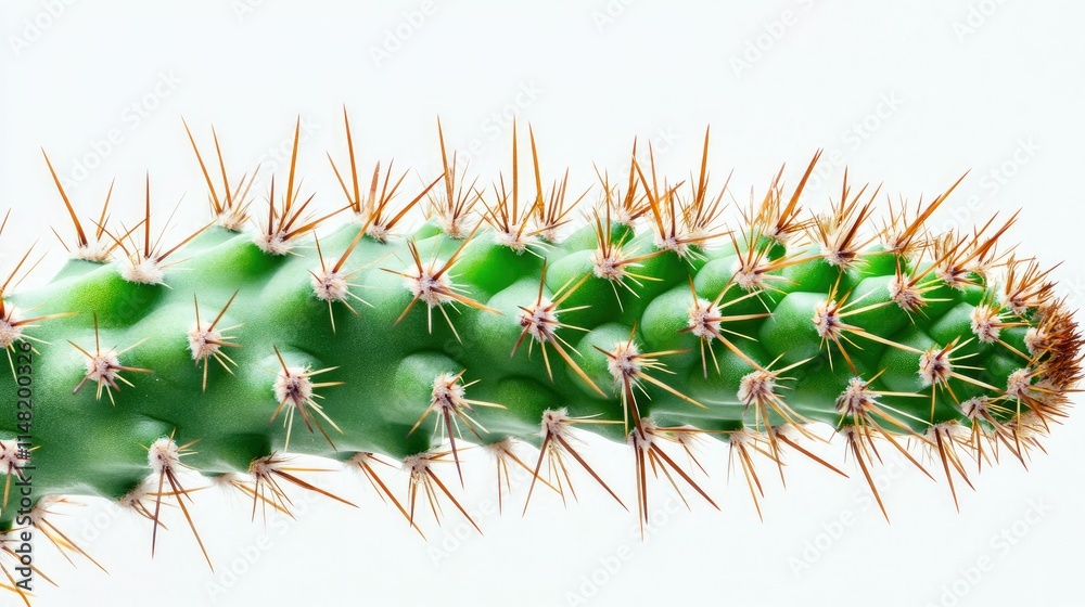 Close-Up View of a Vibrant Green Cactus with Sharp Spines on a Clean White Background, Showcasing the Unique Textures and Details of Arboreal Flora Close-Up View of a Vibrant Green Cactus with Sharp Spines on a Clean White Background, Showcasing the Unique Textures and Details of Arboreal Flora