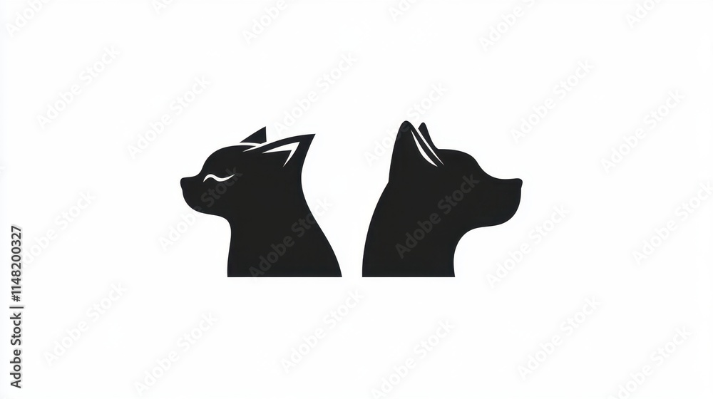 A minimalist illustration featuring the profiles of a cat and a dog, symbolizing the companionship and contrast between the two popular pets. A minimalist illustration featuring the profiles of a cat and a dog, symbolizing the companionship and contrast between the two popular pets.