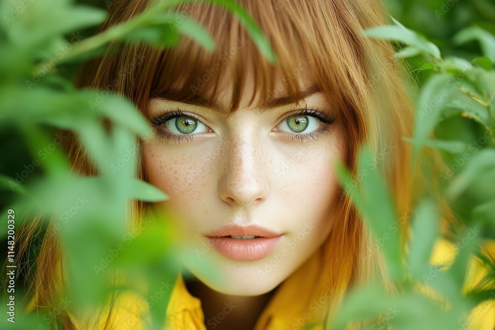 Portrait of beautiful red-haired woman merging with nature. Beautiful simple AI generated image Portrait of beautiful red-haired woman merging with nature. Beautiful simple AI generated image