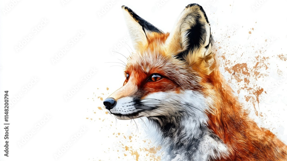 Stunning Realistic Illustration of a Fox with Bright Orange Fur and Expressive Eyes on a White Background with Artistic Brushstroke Details Stunning Realistic Illustration of a Fox with Bright Orange Fur and Expressive Eyes on a White Background with Artistic Brushstroke Details