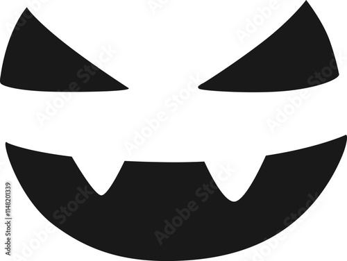 Simple black and white vector illustration of a halloween pumpkin carving creating a scary face with sharp teeth, perfect for spooky and festive designs