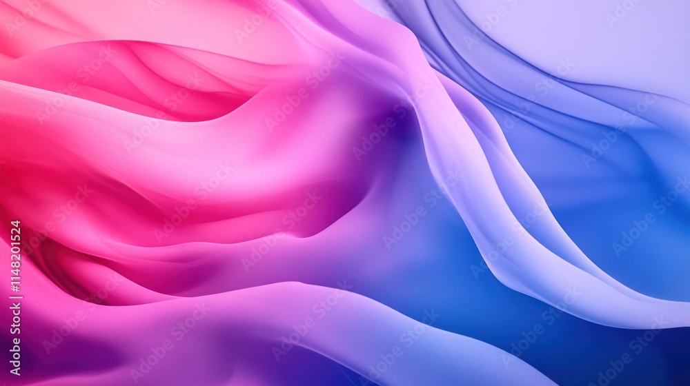 Fototapeta premium Abstract colorful fabric texture with flowing pink, purple, and blue gradient waves.