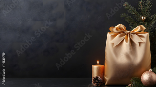 Photo of a golden satin bag with a bow on the table, capturing the elegance and luxury of fashion accessories, symbolizing refined style, sophistication, and the beauty of intricate design in high-end