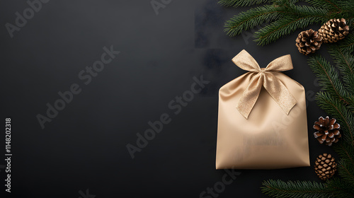 Photo of a golden satin bag with a bow on the table, capturing the elegance and luxury of fashion accessories, symbolizing refined style, sophistication, and the beauty of intricate design in high-end