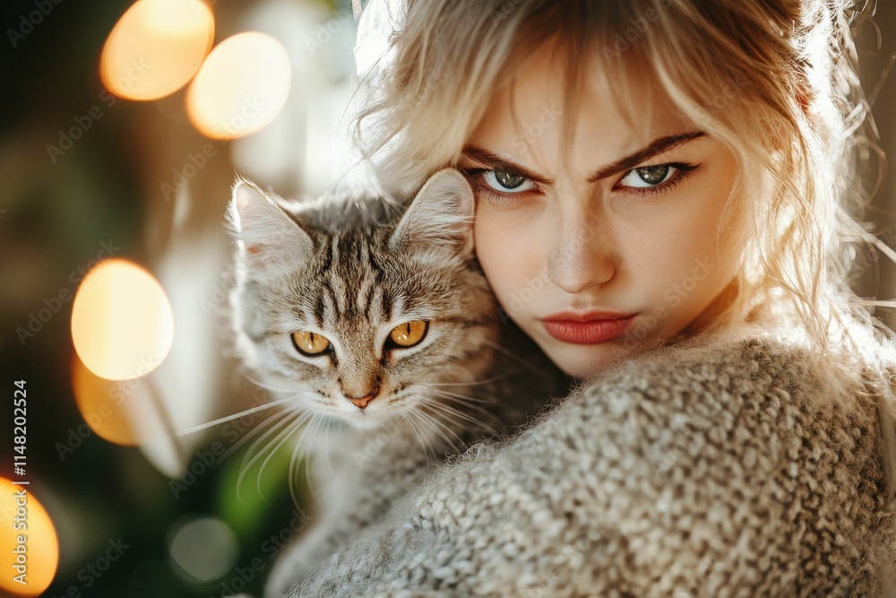 Cat Table Home - A gray tabby cat sits on a table in a home, staring intently at the camera.. Beautiful simple AI generated image Cat Table Home - A gray tabby cat sits on a table in a home, staring intently at the camera.. Beautiful simple AI generated image