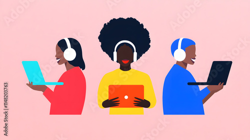 An illustration of an excited Black woman with her hair styled in curls, radiating joy and enthusiasm, capturing the essence of positive energy, celebration, and empowerment in a vibrant and colorful 