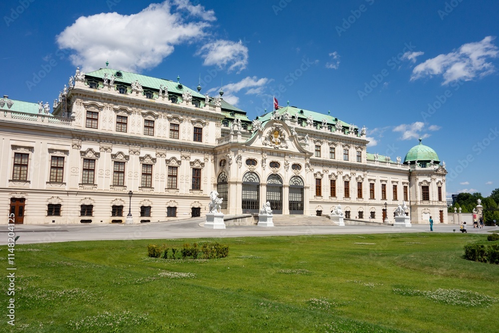 Belvedere chateaux in Vienna, Austria with tourists in sunny summer day