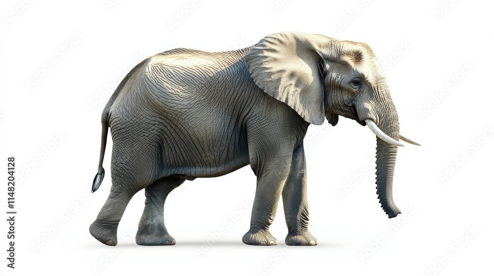 Majestic Elephant Walking Gracefully Against a White Background Showcasing Its Unique Textures and Features, Perfect for Wildlife and Nature-Themed Projects Majestic Elephant Walking Gracefully Against a White Background Showcasing Its Unique Textures and Features, Perfect for Wildlife and Nature-Themed Projects