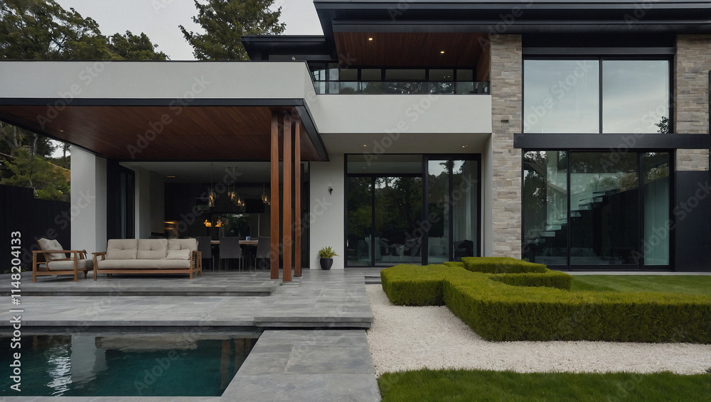 Modern Residence with Patio, Pool, and Landscaping