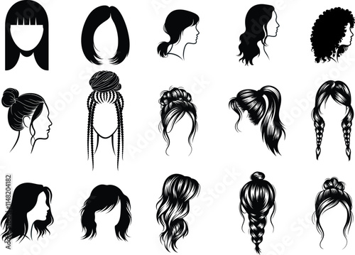 Set of hairstyles and haircuts templates on white background
