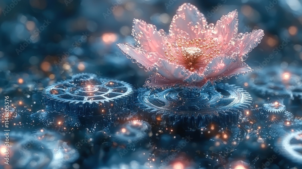 Fototapeta premium Steampunk Bloom: A Mechanical Flower's Mystical Awakening