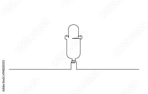 Continuous one line drawing of podcast microphone, One continuous editable linear music player soundbar template with microphone button. Recording sound and sound wave in line art style.