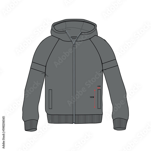 Long Sleeve Hoodie Jacket Vector Illustration template isolated on white back