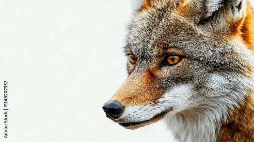 Obraz premium Close-Up Portrait of a Coyote with Striking Features and Golden Eyes Captured Against a Neutral Background Showcasing Its Natural Beauty and Wild Essence