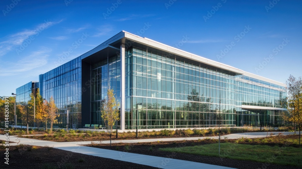 custom made wallpaper toronto digitalModern glass office building on a sunny day.