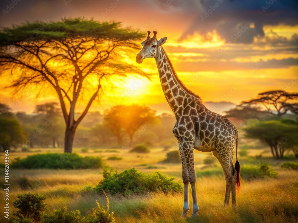 Obraz premium Majestic Giraffe Wildlife Photography: African Savannah Animal Images, Long Neck, Spotted Giraffe, Wild Animal Pictures, Safari Animals, Giraffe Portrait, Animal Photography