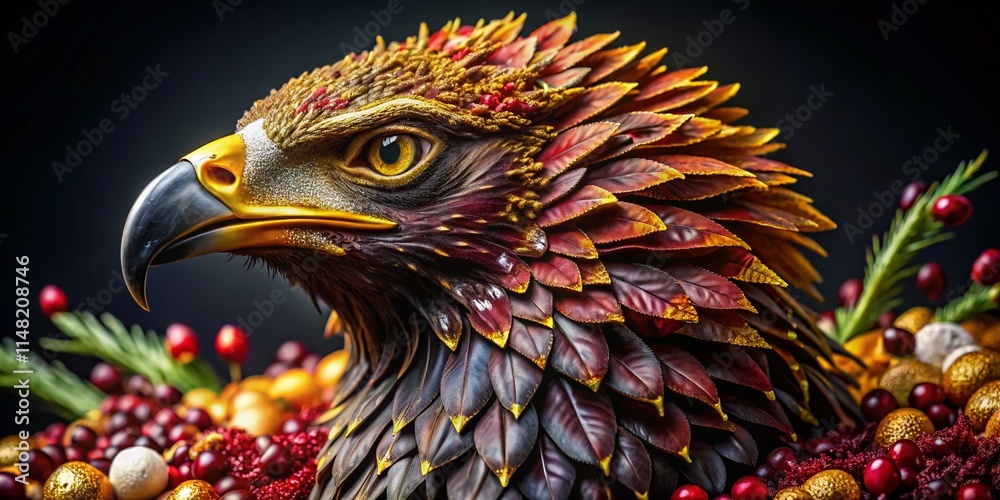 Obraz premium Majestic Golden Eagle: Fantasy Food Photography, Jewel-Encrusted Bird, Luxury Gourmet, Edible Art