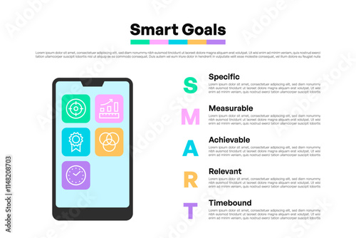 SMART Goals Diagram with Smartphone and Colorful Element Icons