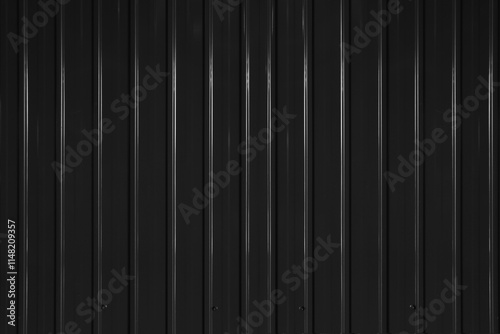 Black zinc walls, metal floor. Black metal background. Shiny black zinc roof.        