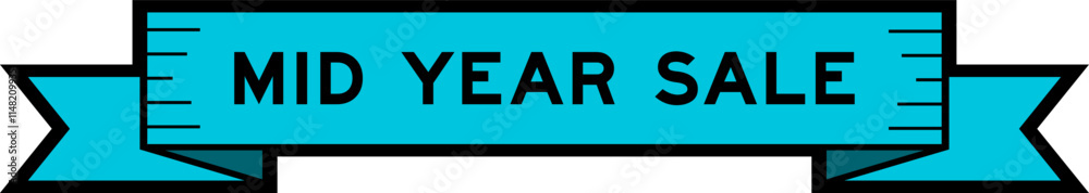 Ribbon label banner with word mid year sale in blue color on white background Ribbon label banner with word mid year sale in blue color on white background