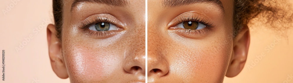 Fototapeta premium A beforeandafter concept with glowing, smooth skin in focus