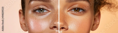 A beforeandafter concept with glowing, smooth skin in focus photo