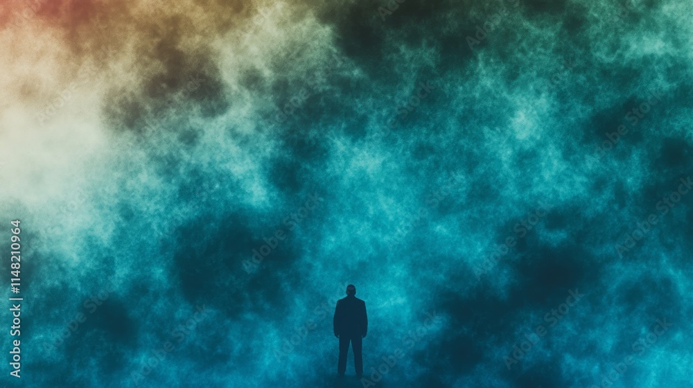 Solitary Figure Contemplating a Celestial Nebula Solitary Figure Contemplating a Celestial Nebula