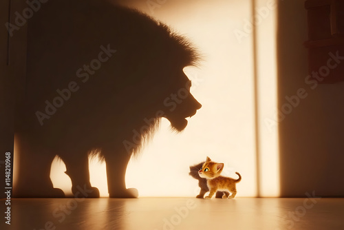 A Kitten's Courage: Facing the Shadow of a Mighty Lion, A Tale of Aspiration and Growth photo