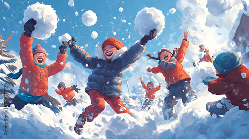  An intense snowball fight scene with friends laughing and dodging incoming snowballs (3)