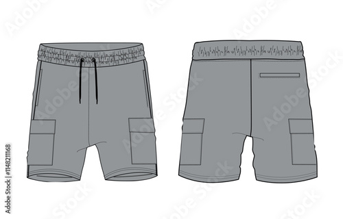 Grey Color sweat shorts pants vector illustration template front and back views
