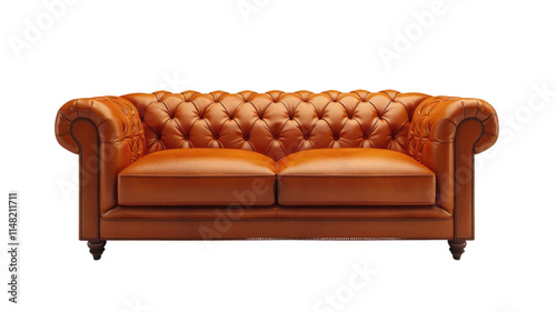 A brown leather couch with a white background