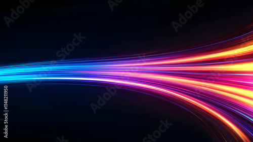 Abstract background with colorful light rays shining through a dark space, creating a vibrant and dynamic visual, symbolizing energy, creativity, and the interplay of light and color in a modern digit