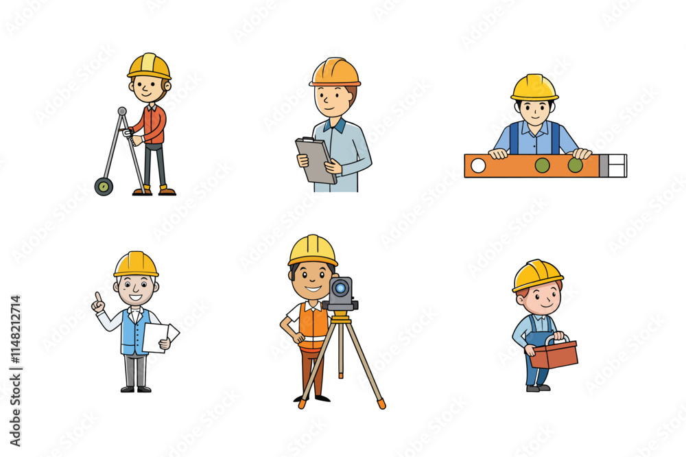 Set of Construction engineer working activities vector illustration Set of Construction engineer working activities vector illustration