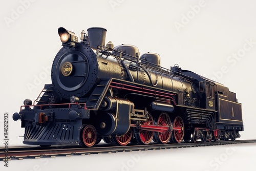 Vintage steam locomotive model displaying intricate details and craftsmanship in a studio setting photo