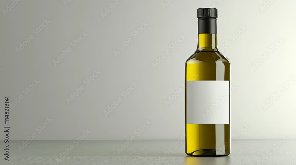 Elegant and Minimalist Olive Oil Bottle with Blank Label for Branding on Light Background, Perfect for Culinary and Food-Related Stock Photography Needs Elegant and Minimalist Olive Oil Bottle with Blank Label for Branding on Light Background, Perfect for Culinary and Food-Related Stock Photography Needs