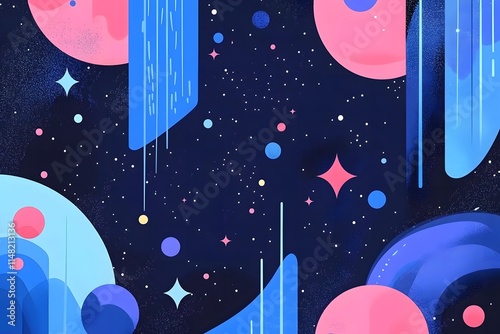 A vibrant cosmic illustration with abstract celestial elements