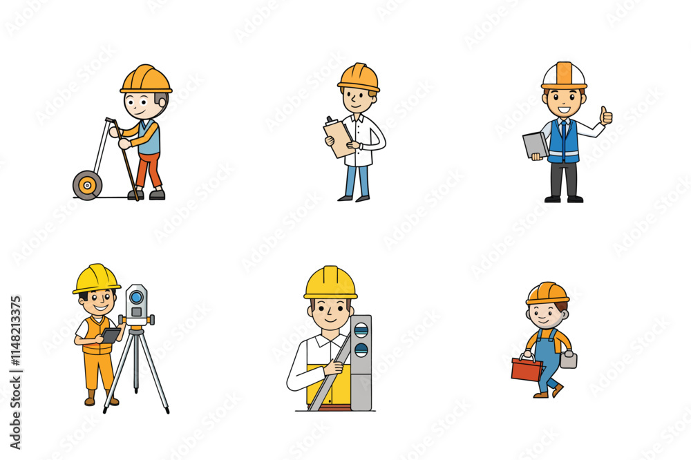 Set of Construction engineer working activities vector illustration Set of Construction engineer working activities vector illustration