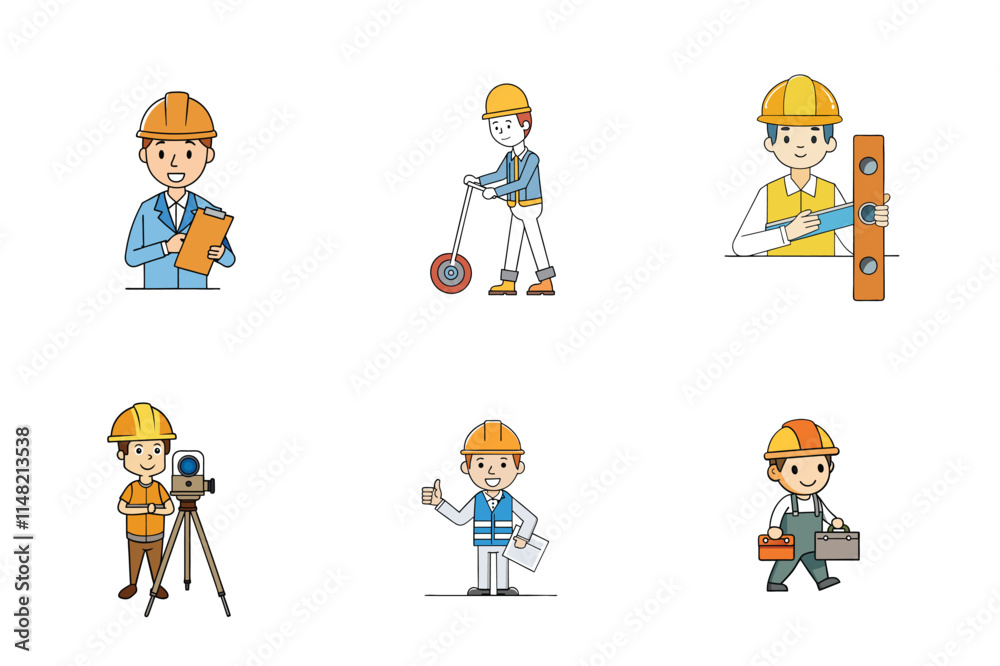 Set of Construction engineer working activities vector illustration Set of Construction engineer working activities vector illustration