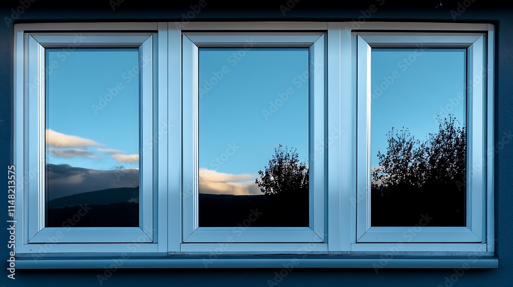 Reflective windows showing sky. Reflective windows showing sky.