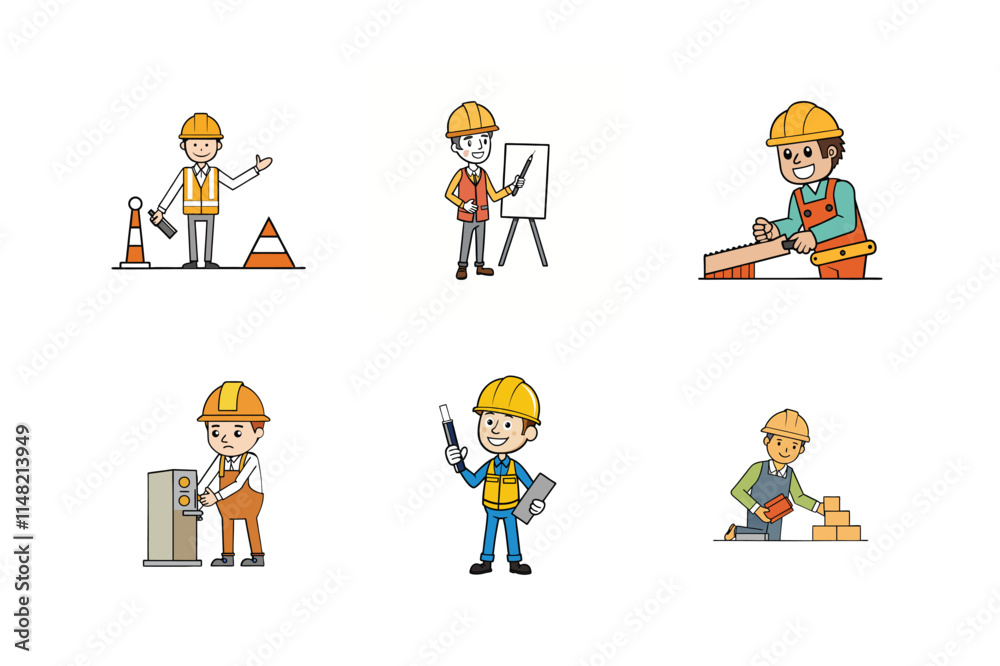 Set of Construction engineer working activities vector illustration Set of Construction engineer working activities vector illustration