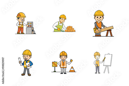 Set of Construction engineer working activities vector illustration