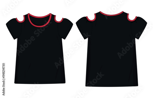 Short sleeve black color t shirt tops vector illustration template for baby girls isolated don white back