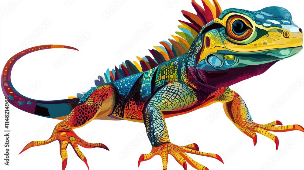 Fototapeta premium Vibrant and Colorful Lizard Illustration with Detailed Scales and Unique Features, Showcasing Nature Beauty in Artistic Representation