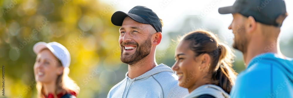 A group of smiling individuals enjoying an outdoor activity, showcasing camaraderie and a healthy lifestyle under bright sunlight. A group of smiling individuals enjoying an outdoor activity, showcasing camaraderie and a healthy lifestyle under bright sunlight.