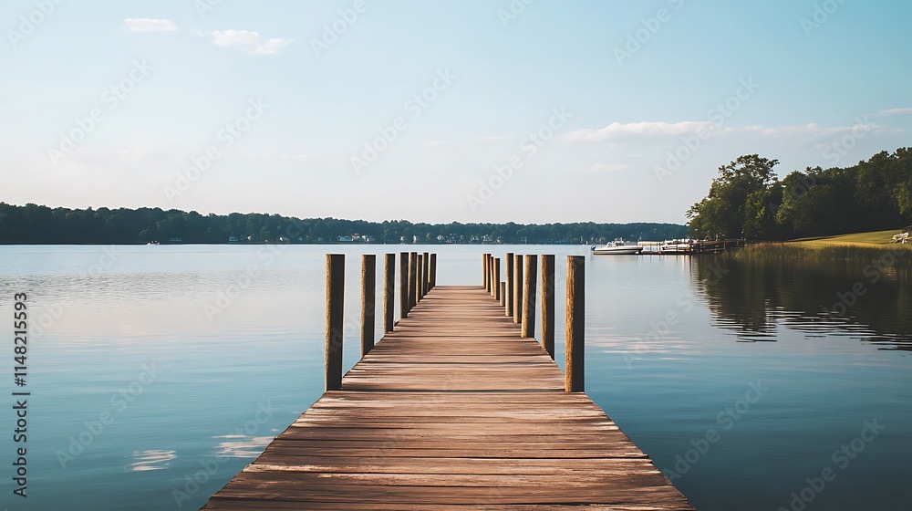 Obraz premium Wooden dock over calm lake.