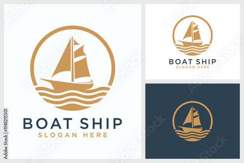 Boat Ship Yacht Sailor Logo, Sailboat on the sea, Sea vessel, ocean liner or nautical caravel
