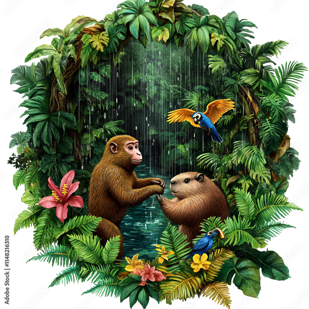 Obraz premium Rainy Amazon Forest Clipart Vector Illustration